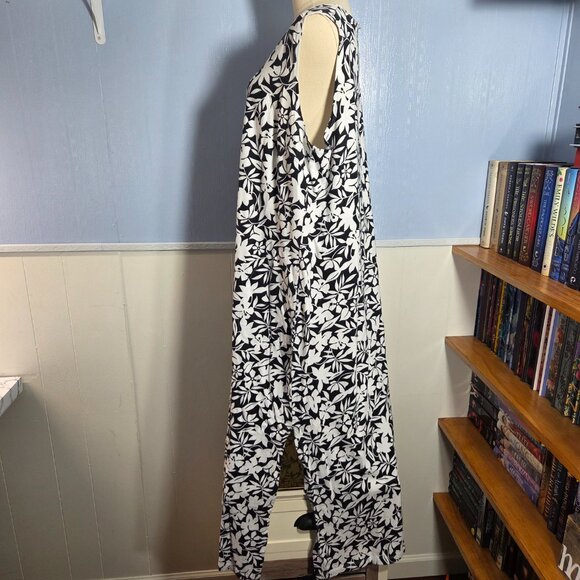 Land's End 1X Black White Floral Sleeveless Summer Maxi Side Slit Dress - Picture 9 of 12
